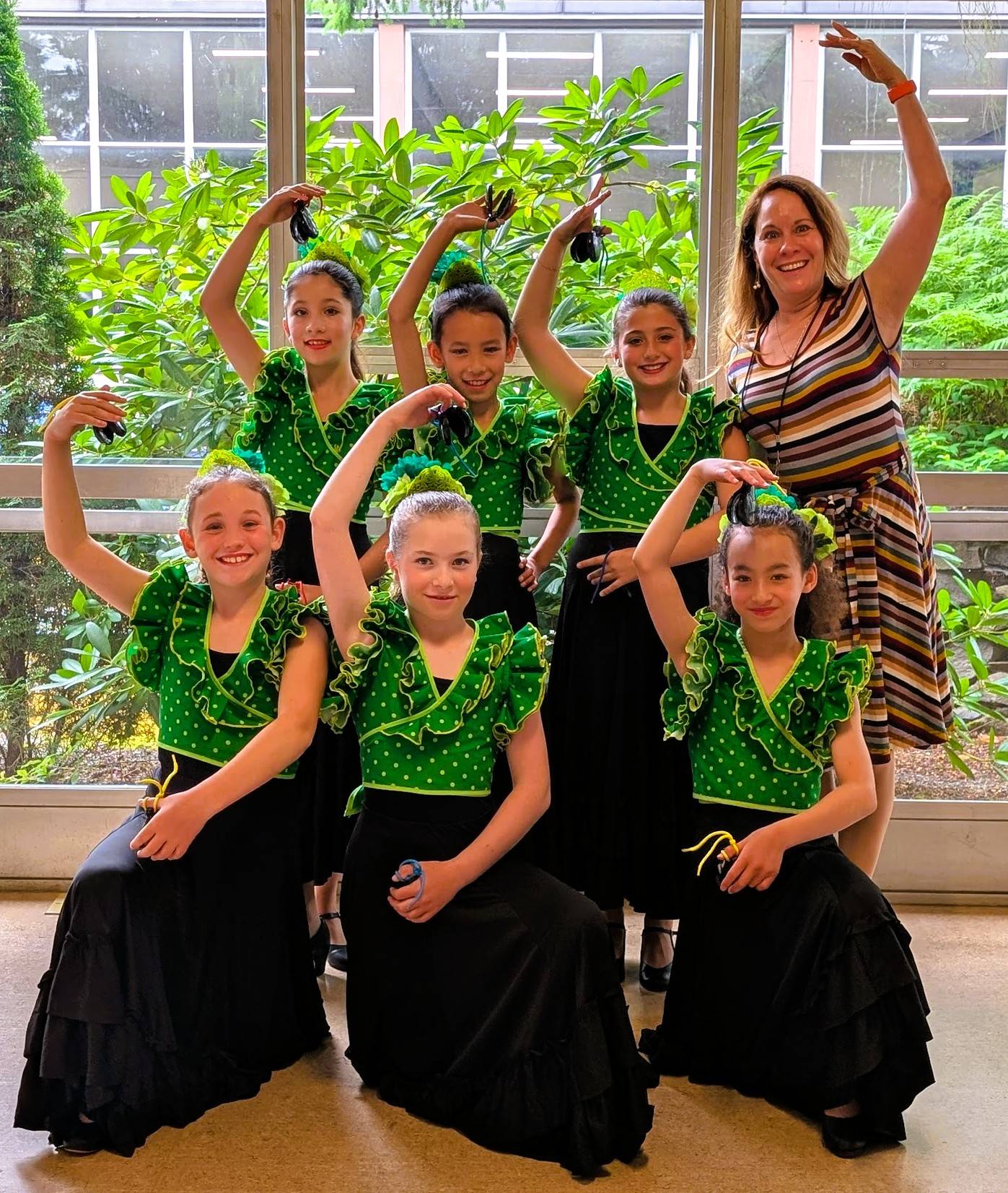 ADI RECITAL 2025 Front row: Summer, Maple, Sophia, 2nd row: Maya, Zinnia, Nila and Teacher: Mickey